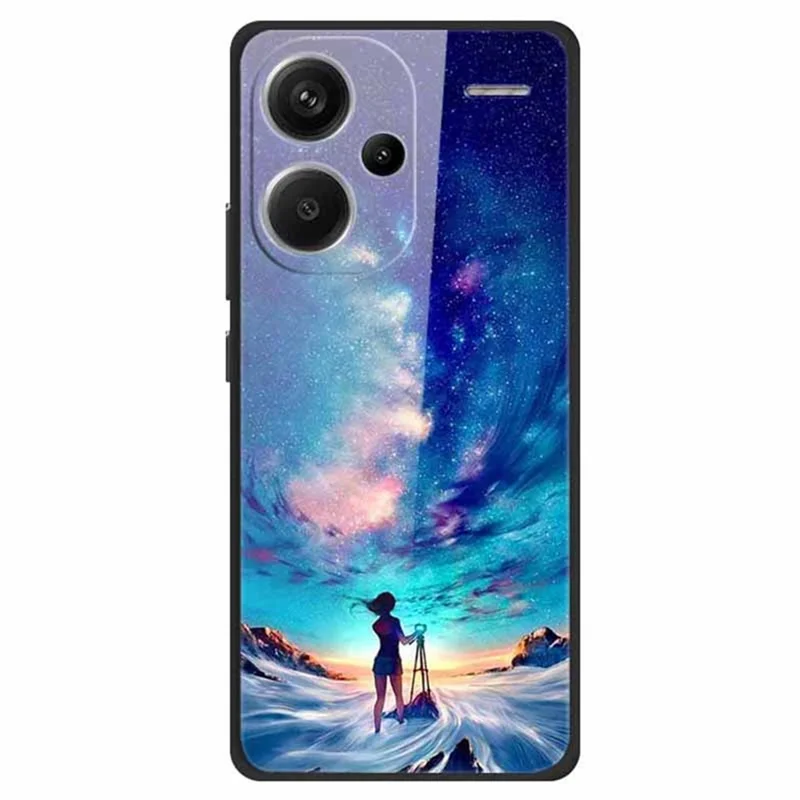 For Xiaomi Redmi Note 13 Pro+ 5G Cover Pattern Printing PC+TPU+Tempered Glass Phone Case - Astronomy Girl