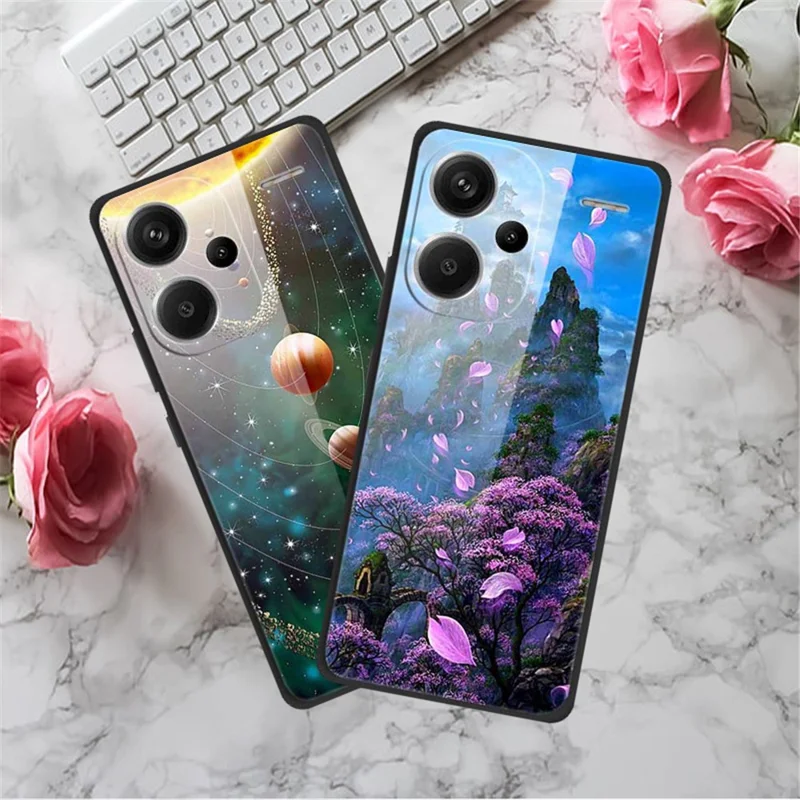 For Xiaomi Redmi Note 13 Pro+ 5G Cover Pattern Printing PC+TPU+Tempered Glass Phone Case - Astronomy Girl