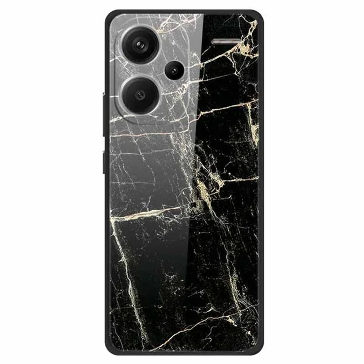 For Xiaomi Redmi Note 13 Pro+ 5G Cell Phone Case PC+Tempered Glass+TPU Pattern Printing Shell - Platinum Black Grain