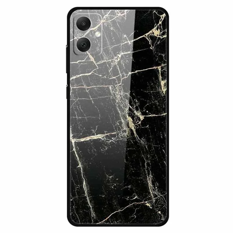 For Samsung Galaxy A05 4G Case PC+Tempered Glass+TPU Bump Proof Phone Cover - Platinum Black Grain