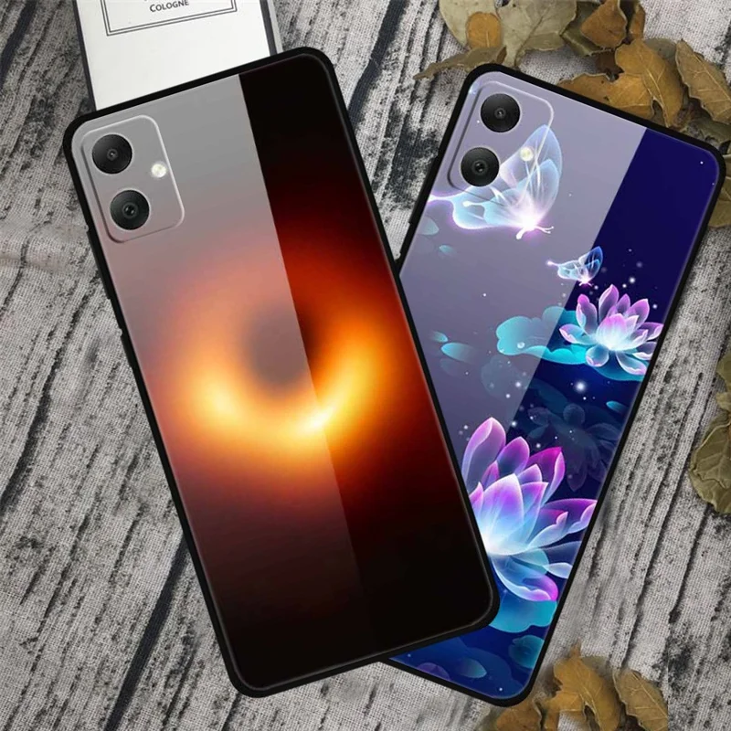 For Samsung Galaxy A05 4G Case PC+Tempered Glass+TPU Bump Proof Phone Cover - Platinum Black Grain