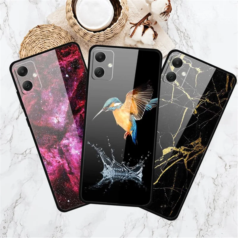 For Samsung Galaxy A05 4G Case PC+Tempered Glass+TPU Bump Proof Phone Cover - Platinum Black Grain