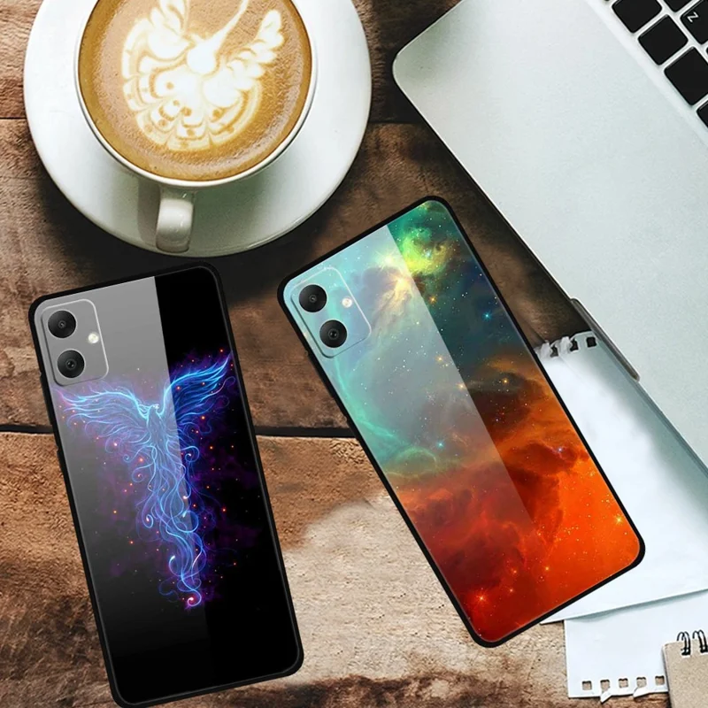 For Samsung Galaxy A05 4G Case PC+Tempered Glass+TPU Bump Proof Phone Cover - Platinum Black Grain