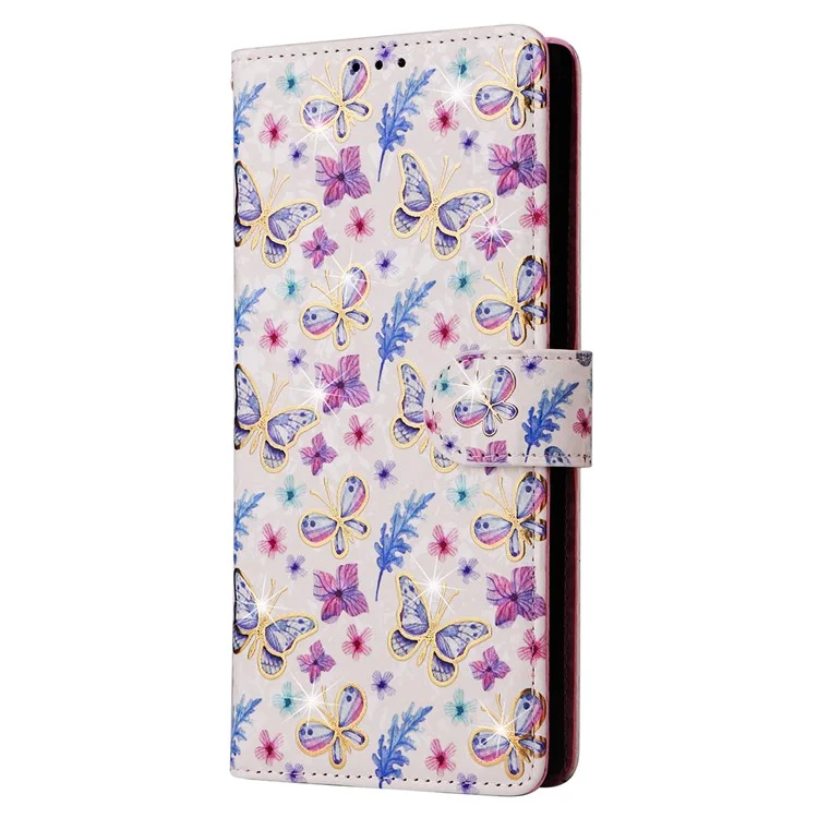 Pour Samsung Galaxy S24 Ultra Laqué Fleur Cuir Portefeuille Téléphone Couverture - Papillon Fleur