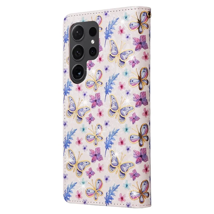Pour Samsung Galaxy S24 Ultra Laqué Fleur Cuir Portefeuille Téléphone Couverture - Papillon Fleur