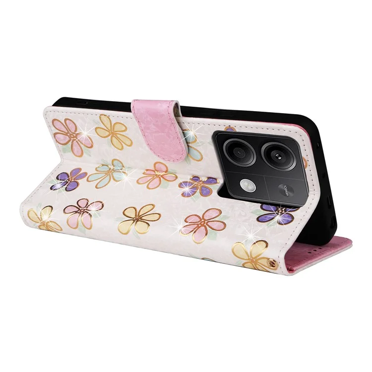 Per Xiaomi Redmi Note 13 5G Wallet Case RFID Blocking Lacquered Leather Cover - Colorful Flower