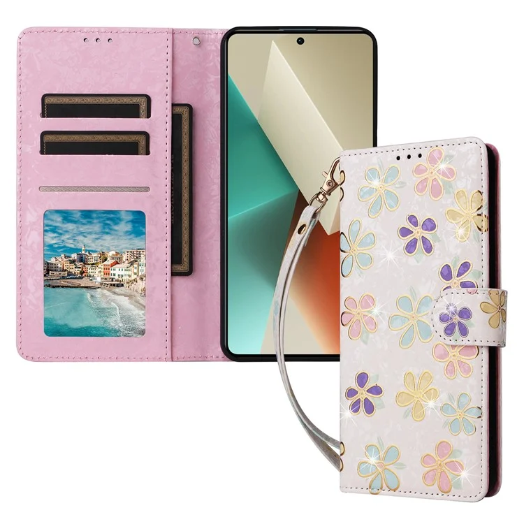 Per Xiaomi Redmi Note 13 5G Wallet Case RFID Blocking Lacquered Leather Cover - Colorful Flower