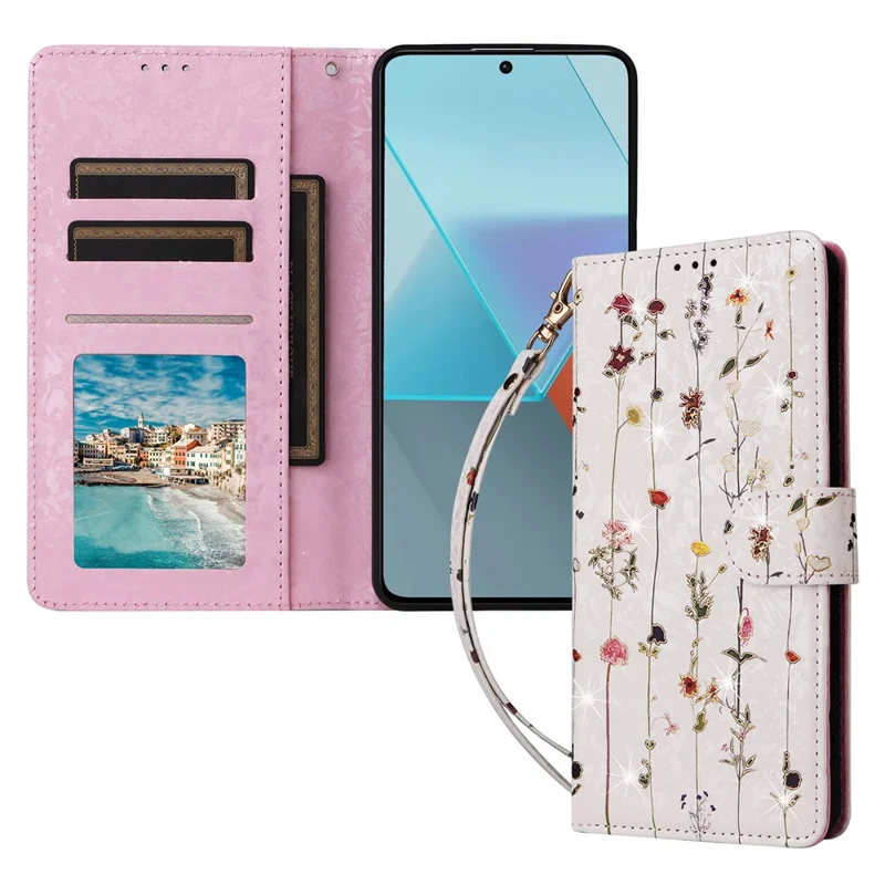 For Xiaomi Redmi Note 13 Pro 5G / Poco X6 5G Case Lacquered Flower Leather Wallet Phone Cover - Small Flower