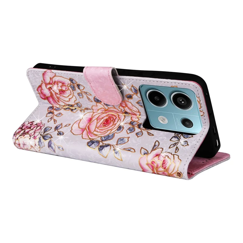 For Xiaomi Redmi Note 13 Pro 5G / Poco X6 5G Case Lacquered Flower Leather Wallet Phone Cover - Rose Flower