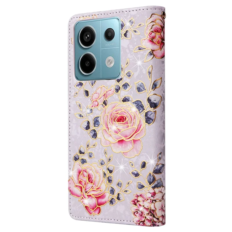 For Xiaomi Redmi Note 13 Pro 5G / Poco X6 5G Case Lacquered Flower Leather Wallet Phone Cover - Rose Flower