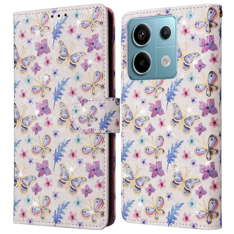 For Xiaomi Redmi Note 13 Pro 5G / Poco X6 5G Case Lacquered Flower Leather Wallet Phone Cover - Butterfly Flower