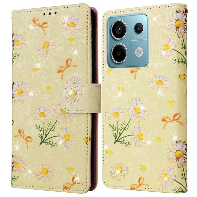 For Xiaomi Redmi Note 13 Pro 5G / Poco X6 5G Case Lacquered Flower Leather Wallet Phone Cover - Yellow Daisy