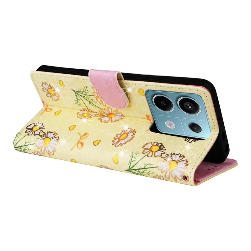 For Xiaomi Redmi Note 13 Pro 5G / Poco X6 5G Case Lacquered Flower Leather Wallet Phone Cover - Yellow Daisy