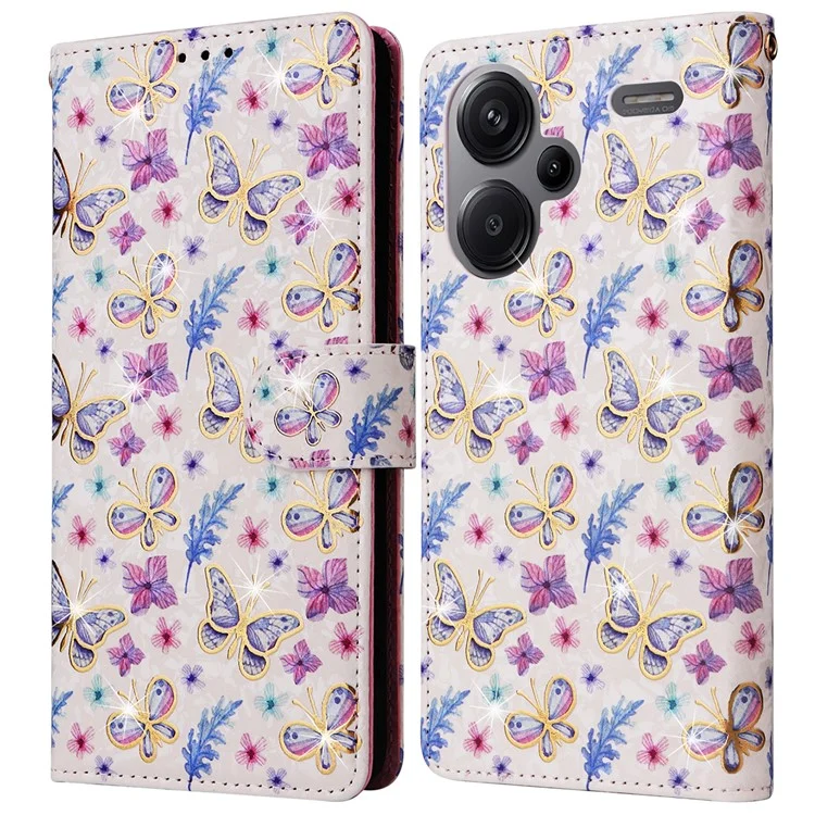 Per Xiaomi Redmi Note 13 Pro+ 5G Case Leather Lacquered Phone Cover RFID Blocking - Butterfly Flower
