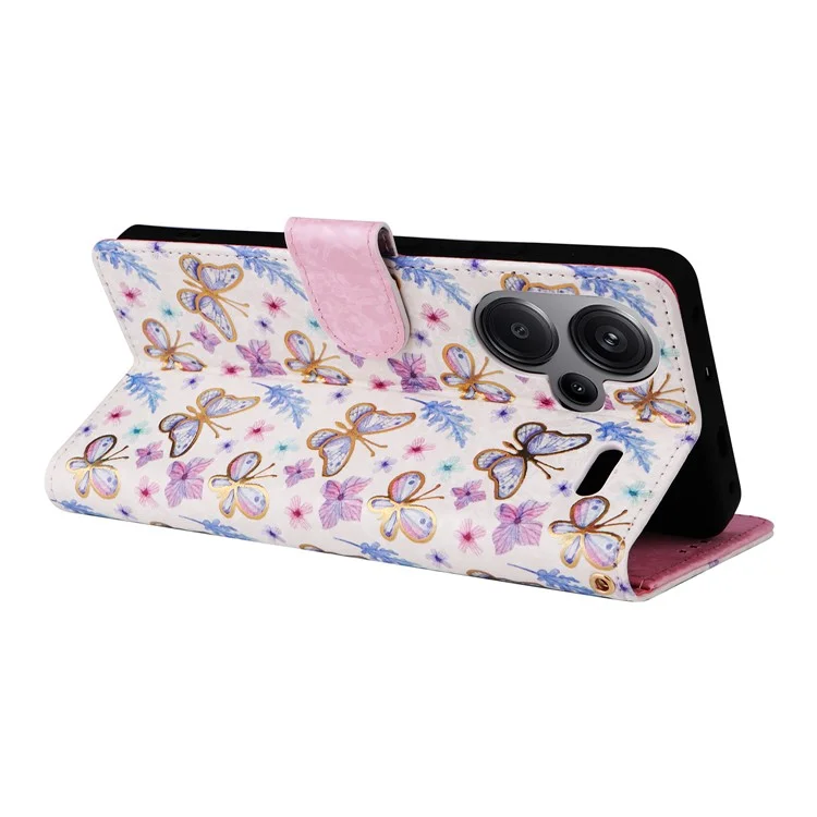 Per Xiaomi Redmi Note 13 Pro+ 5G Case Leather Lacquered Phone Cover RFID Blocking - Butterfly Flower