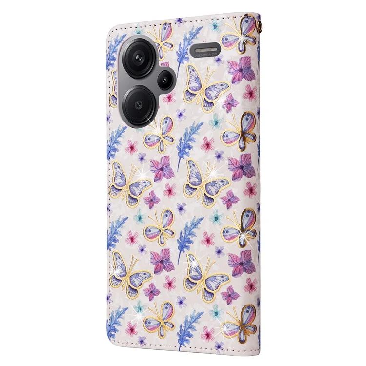 Per Xiaomi Redmi Note 13 Pro+ 5G Case Leather Lacquered Phone Cover RFID Blocking - Butterfly Flower