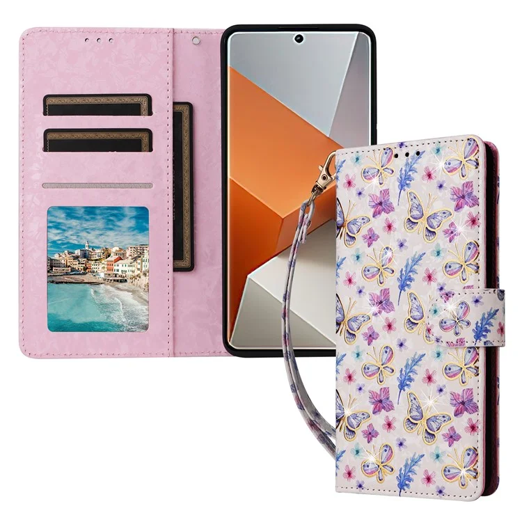 Per Xiaomi Redmi Note 13 Pro+ 5G Case Leather Lacquered Phone Cover RFID Blocking - Butterfly Flower