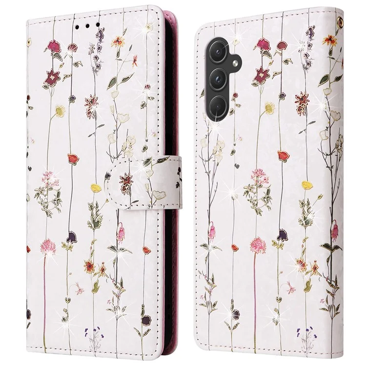 Para Samsung Galaxy A55 5G Funda de Cuero Lacado Funda de Teléfono con Ranuras para Tarjetas RFID Bloqueadas - Flor Pequeña