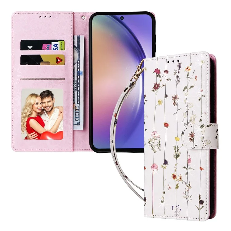 Para Samsung Galaxy A55 5G Funda de Cuero Lacado Funda de Teléfono con Ranuras para Tarjetas RFID Bloqueadas - Flor Pequeña