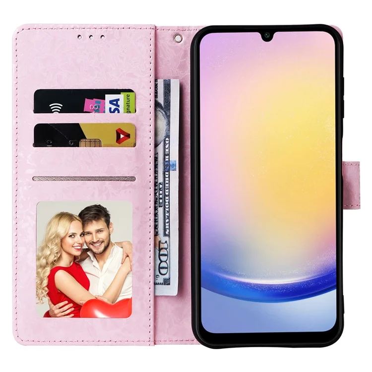 Für Samsung Galaxy A25 5G (Global) (161,0 x 76,5 x 8,3 mm) Ledertasche Brieftasche Lackiertes Handyhülle - Blume