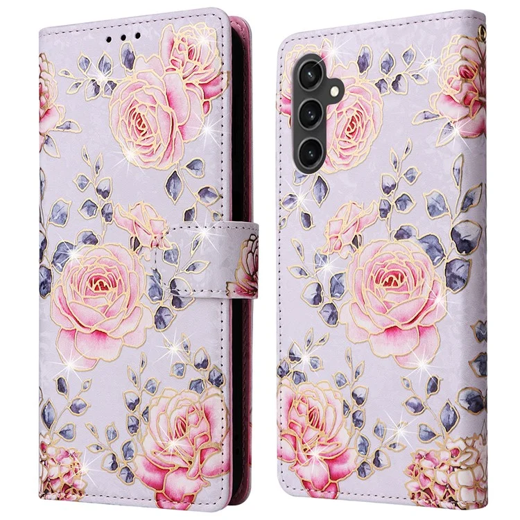Para Samsung Galaxy S23 FE Case PU Leather Lacquered Flower Stand Wallet Phone Cover - Rose Flower