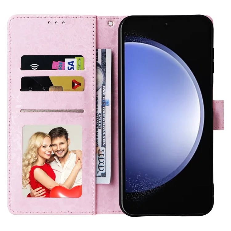 Para Samsung Galaxy S23 FE Case PU Leather Lacquered Flower Stand Wallet Phone Cover - Rose Flower
