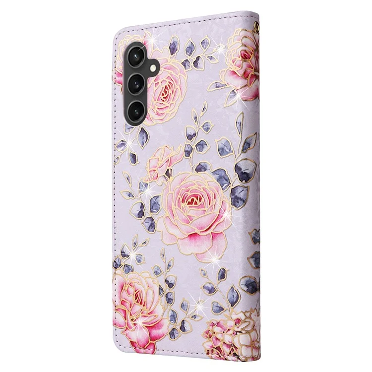 Para Samsung Galaxy S23 FE Case PU Leather Lacquered Flower Stand Wallet Phone Cover - Rose Flower