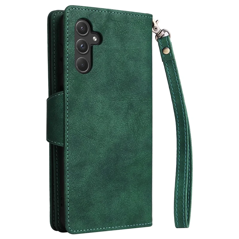 Para Samsung Galaxy A55 5G Zipper Wallet Case Rivet Decor Leather Flip Phone Cover - Verde