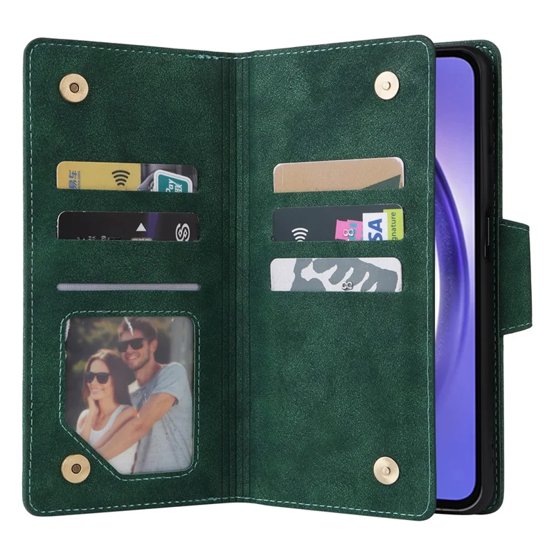 Para Samsung Galaxy A55 5G Zipper Wallet Case Rivet Decor Leather Flip Phone Cover - Verde
