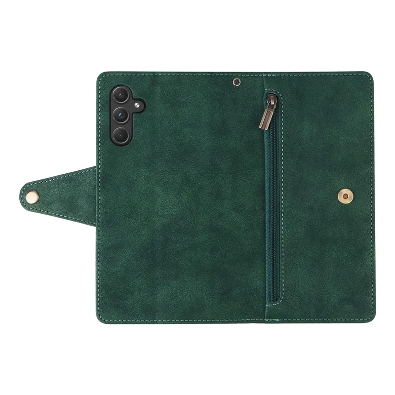 Para Samsung Galaxy A55 5G Zipper Wallet Case Rivet Decor Leather Flip Phone Cover - Verde