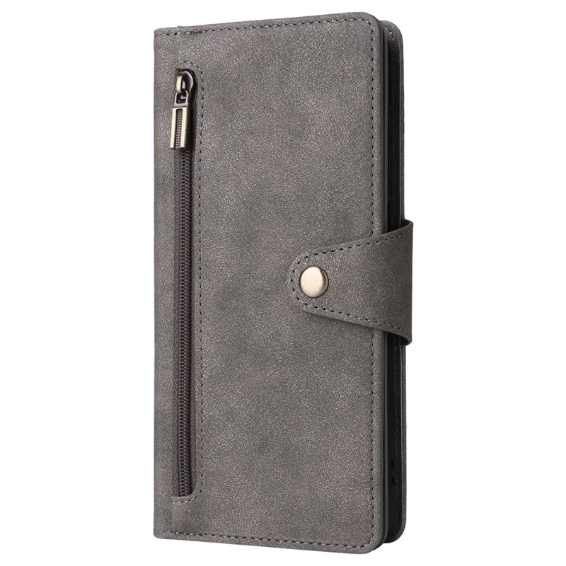 For Samsung Galaxy A55 5G Zipper Wallet Case Rivet Decor Leather Flip Phone Cover - Grey