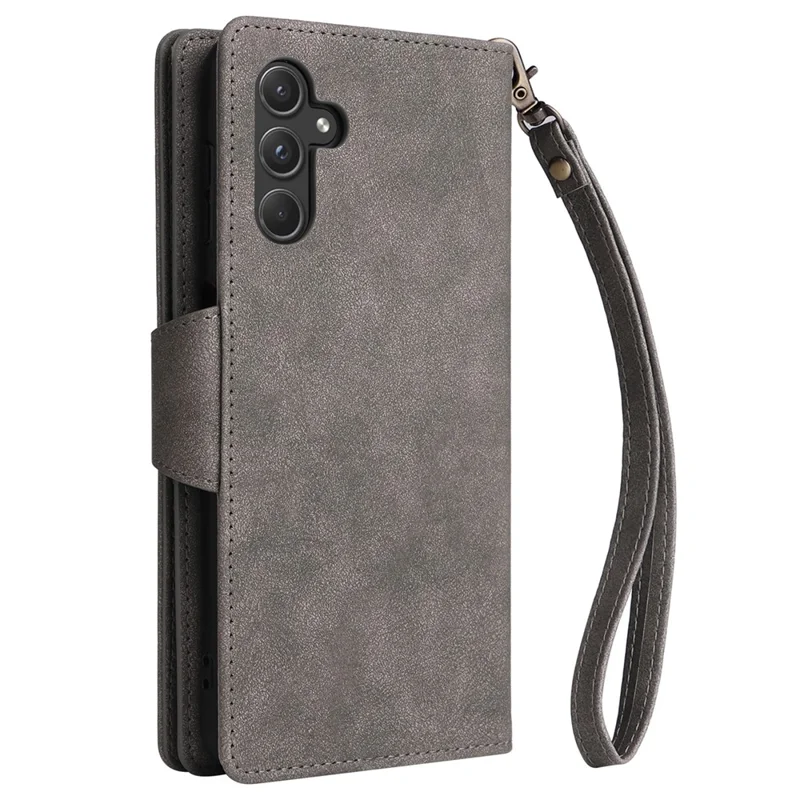 For Samsung Galaxy A55 5G Zipper Wallet Case Rivet Decor Leather Flip Phone Cover - Grey