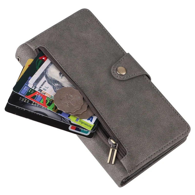 For Samsung Galaxy A55 5G Zipper Wallet Case Rivet Decor Leather Flip Phone Cover - Grey