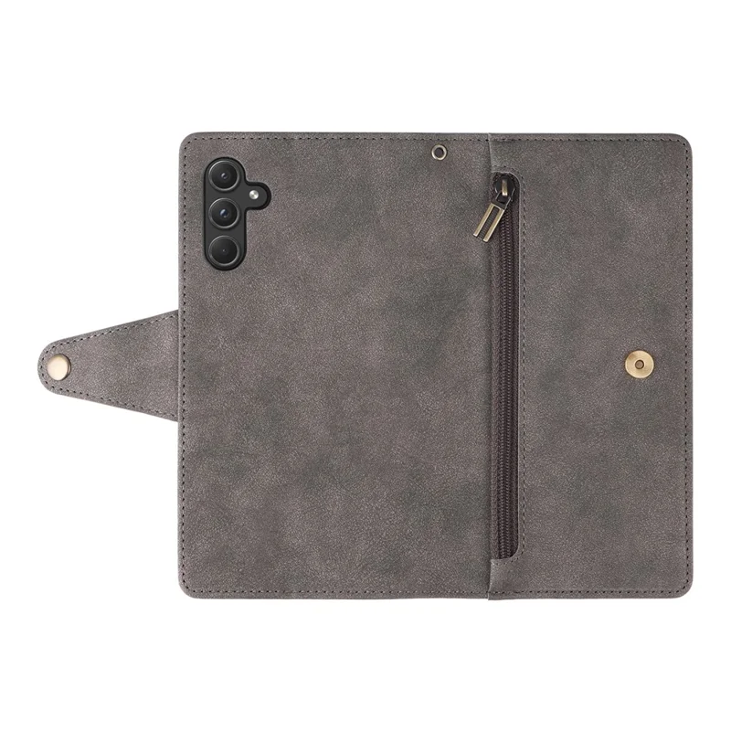 For Samsung Galaxy A55 5G Zipper Wallet Case Rivet Decor Leather Flip Phone Cover - Grey