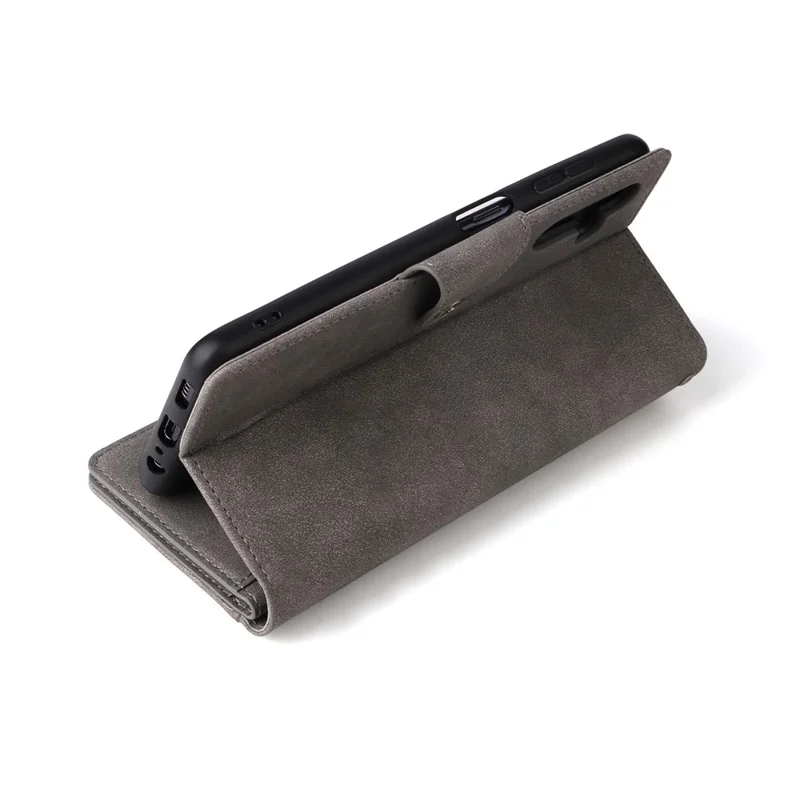 For Samsung Galaxy A55 5G Zipper Wallet Case Rivet Decor Leather Flip Phone Cover - Grey