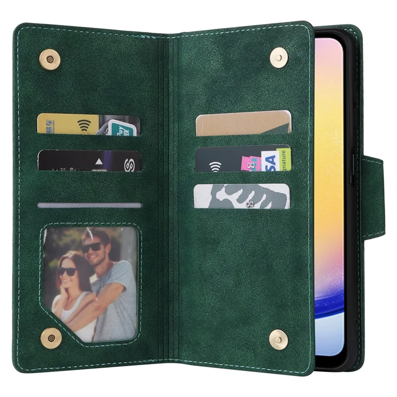 Para Samsung Galaxy A25 5G (Global) (161.0 x 76.5 x 8.3mm) Case Rivet Decor Leather Cell Phone Cover - Verde