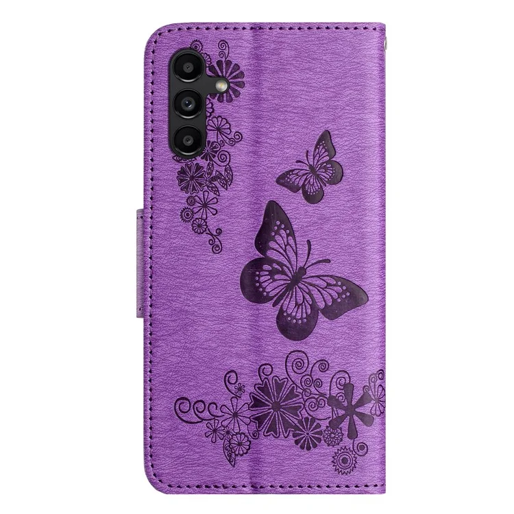 Para Samsung Galaxy A55 5G Carcasa Mariposas Flores Cuero Cartera Flip Funda Teléfono - Morado