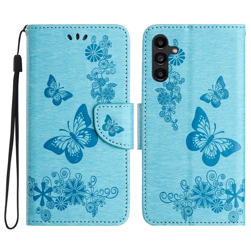For Samsung Galaxy A55 5G Case Butterflies Flower Leather Wallet Flip Phone Cover - Blue