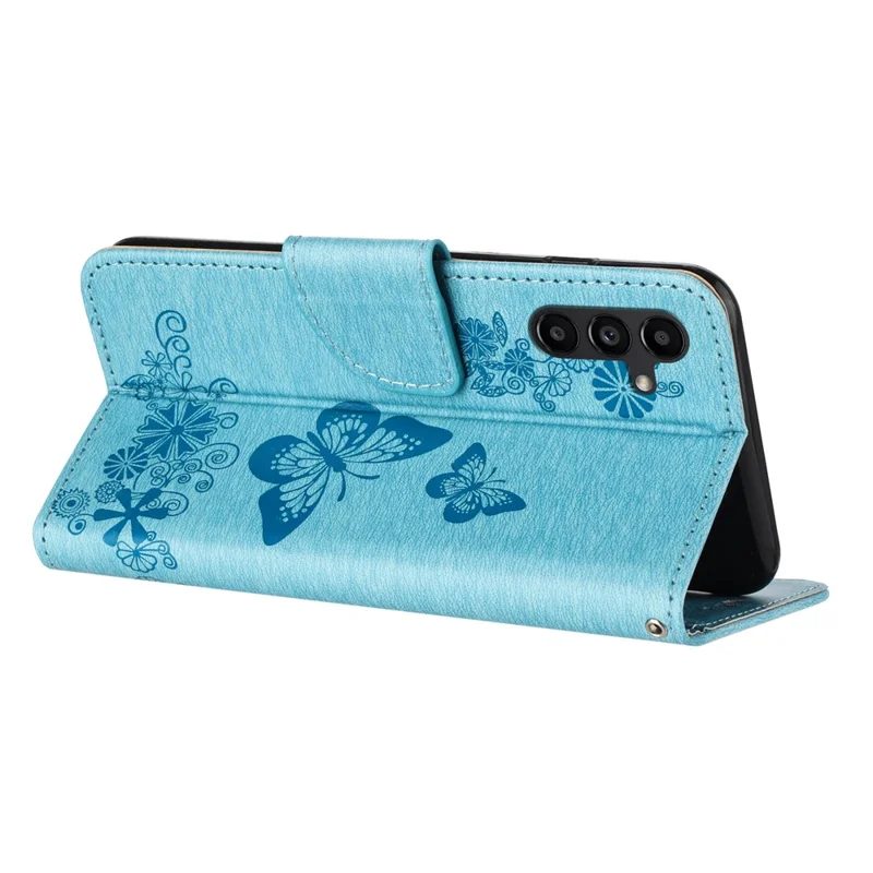 For Samsung Galaxy A55 5G Case Butterflies Flower Leather Wallet Flip Phone Cover - Blue