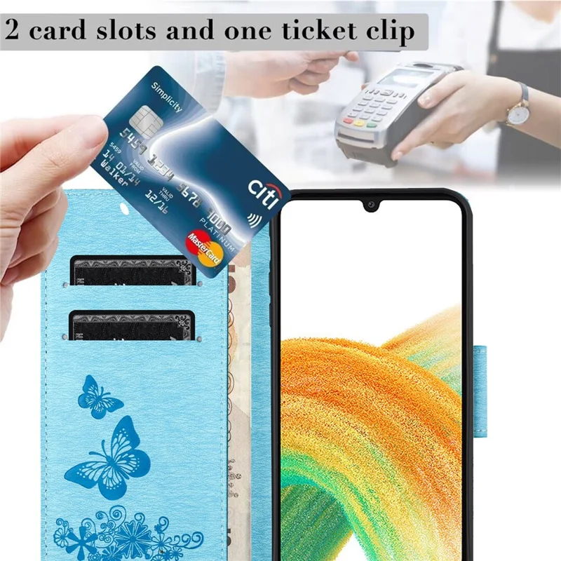 For Samsung Galaxy A55 5G Case Butterflies Flower Leather Wallet Flip Phone Cover - Blue