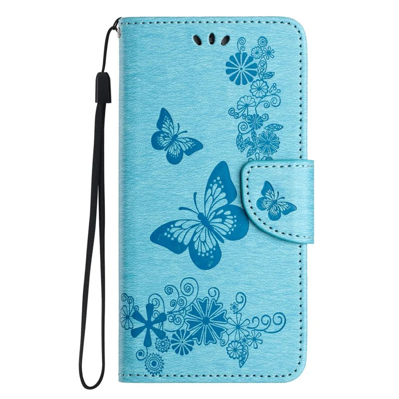 For Samsung Galaxy A55 5G Case Butterflies Flower Leather Wallet Flip Phone Cover - Blue