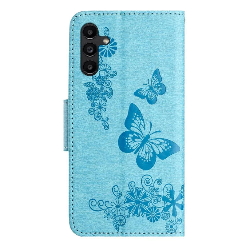 For Samsung Galaxy A55 5G Case Butterflies Flower Leather Wallet Flip Phone Cover - Blue