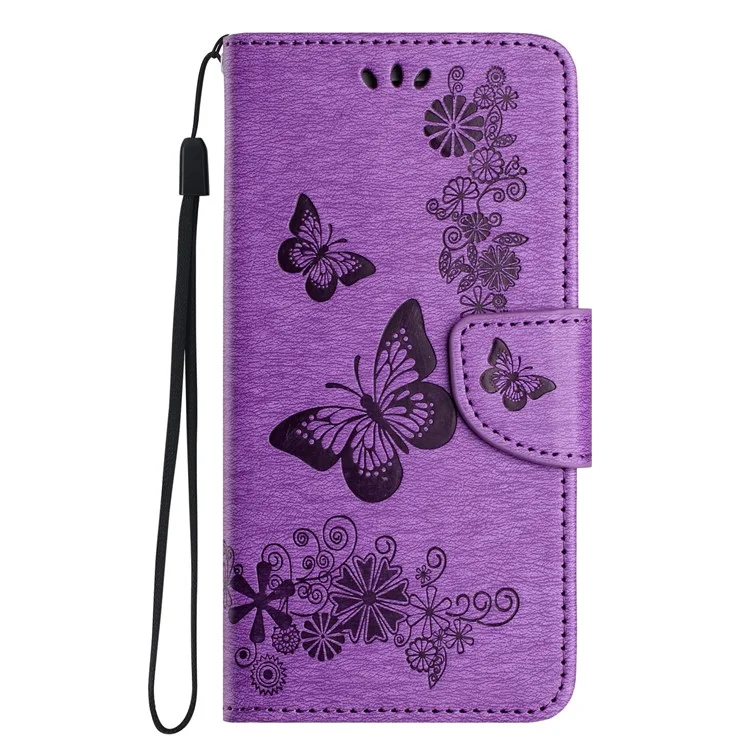 Para Samsung Galaxy A35 5G Funda Mariposas Flor Soporte Plegable Funda de Cuero PU - Púrpura