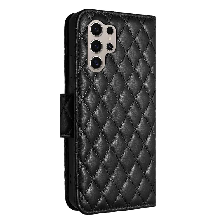 For Samsung Galaxy S24 Ultra Leather Case Phone Stand Cover with 7 Card Slots and Hand Strap - Black