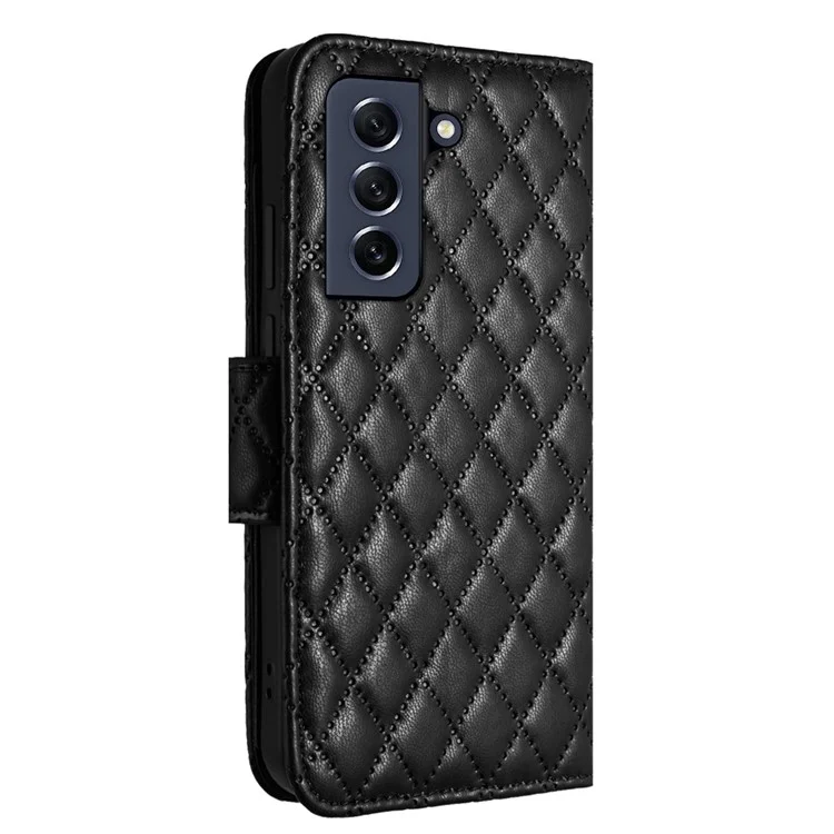 YB Imprinting Series-8 for Samsung Galaxy S21 FE 5G Case 7-Card Slots Leather Phone Cover - Black