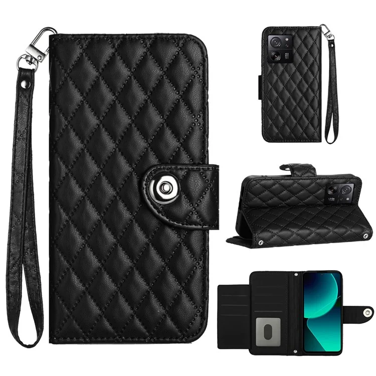 YB-Prägungsreihe-8 für Xiaomi 13T / 13T Pro Handyhülle 7-Kartenfächer Leder Flip Cover - Schwarz
