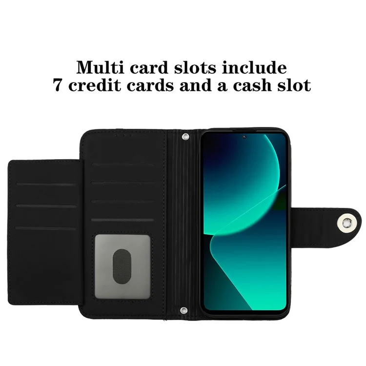 YB-Prägungsreihe-8 für Xiaomi 13T / 13T Pro Handyhülle 7-Kartenfächer Leder Flip Cover - Schwarz