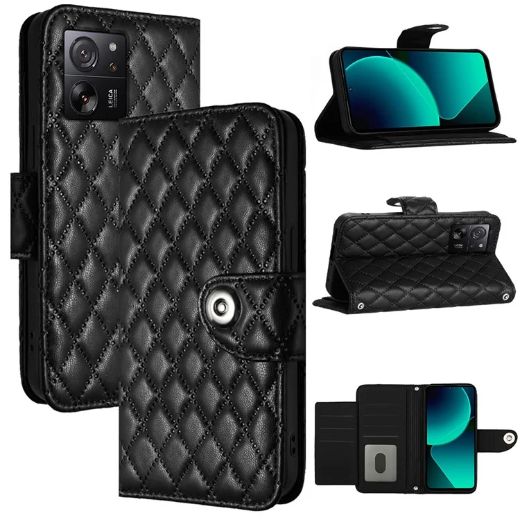 YB-Prägungsreihe-8 für Xiaomi 13T / 13T Pro Handyhülle 7-Kartenfächer Leder Flip Cover - Schwarz