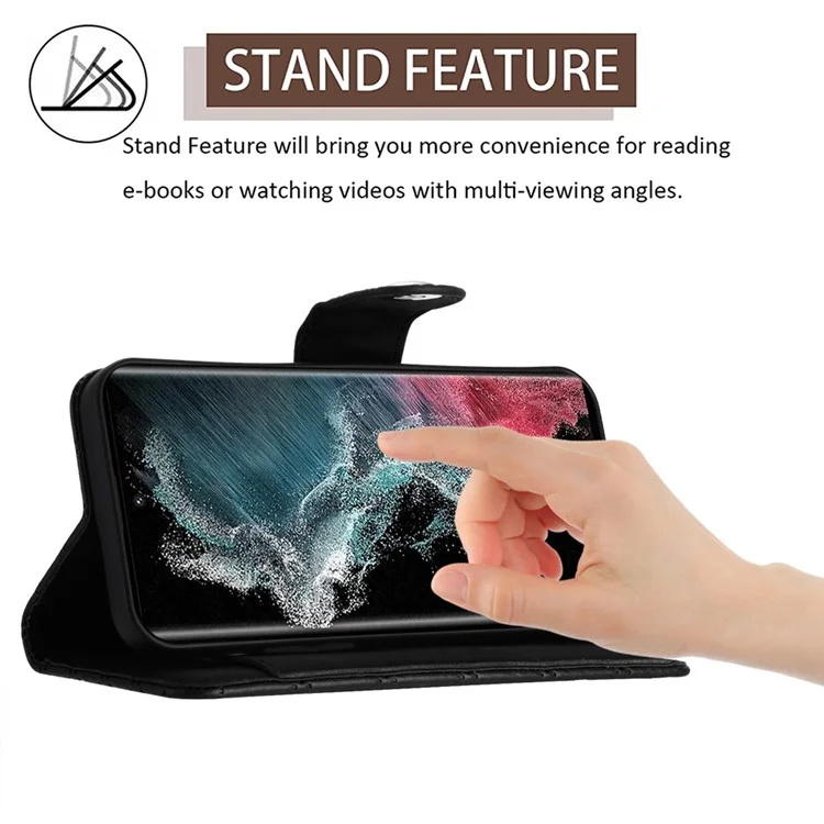 Série d'impression YB-8 pour Samsung Galaxy S22 Ultra 5G Étui en cuir Housse de téléphone avec 7 fentes pour cartes - Noir