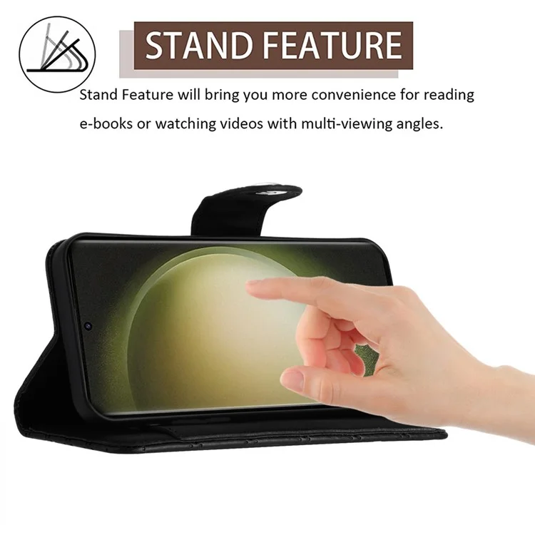 For Samsung Galaxy S23 Ultra Leather Case Phone Stand Cover with 7 Card Slots and Hand Strap - Black